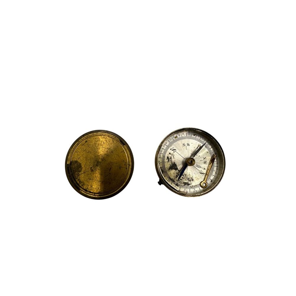 Antique Brass Pocket Compass Vintage Design With Cover Functional & Collectible